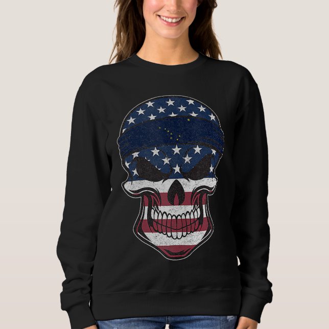 Alaska American Flag Skull  State Flag Alaska Root Sweatshirt (Front)