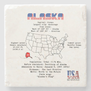 Alaska American state on a map and useful info Stone Coaster