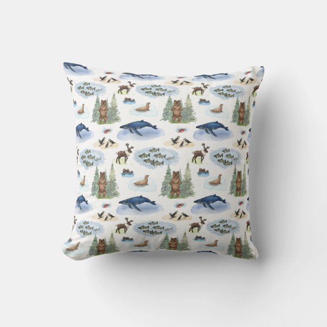 Alaska Animal Toile Throw Pillow (Original Colours (Front)