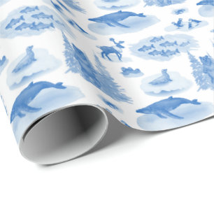 Alaska Animal Toile (Wedgewood Blue) Wrapping Paper