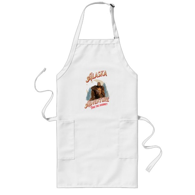 Alaska Bigfoot Adventure Retro Wilderness Art Long Apron (Front)