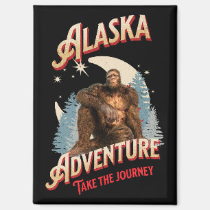 Alaska Bigfoot Adventure Retro Wilderness Art Magnet