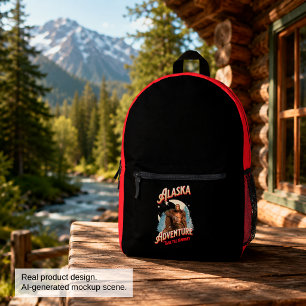 Alaska Bigfoot Adventure Retro Wilderness Art Printed Backpack