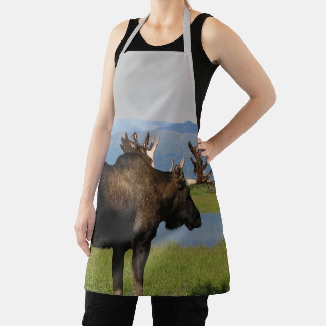 Alaska Bull Moose Antlers Colour Designed Apron (Insitu)
