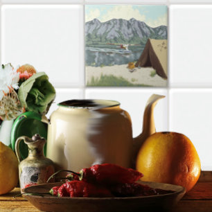 Alaska Bush Plane Fishing Deer Camp Lodge Tile