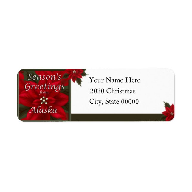 Alaska Christmas Poinsettia Return Address Label (Front)
