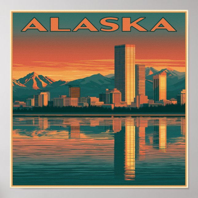 Alaska Cityscape Sunset Poster (Front)