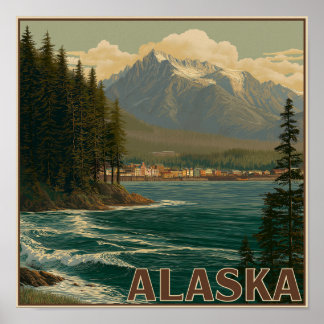 Alaska Coastal Town Landscape Poster