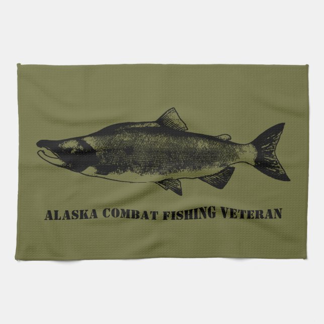 Alaska Combat Fishing Veteran Tea Towel (Horizontal)