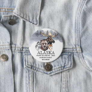 Alaska Cruise Cruising Animals Bear Wolf Moose  7.5 Cm Round Badge