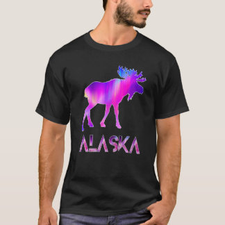 Alaska Day Moose Aurora Borealis At Night   T-Shirt