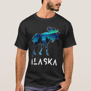 Alaska Day Moose Aurora Borealis Northern Lights T-Shirt