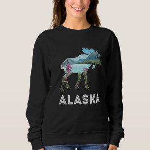 Alaska Day Moose Snowy Mountains Alaska Holiday Sweatshirt