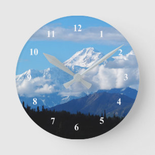 Alaska Denali Mountain Landscape Photo Round Clock