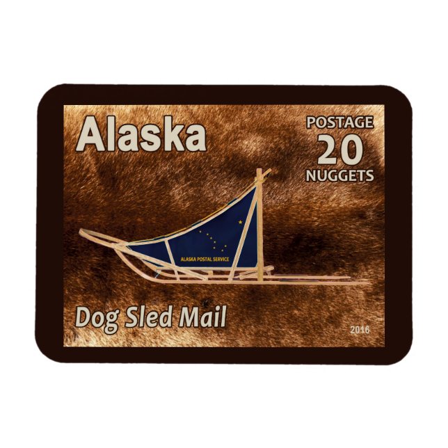 Alaska Dog Sled Mail Postage Stamp Magnet (Horizontal)