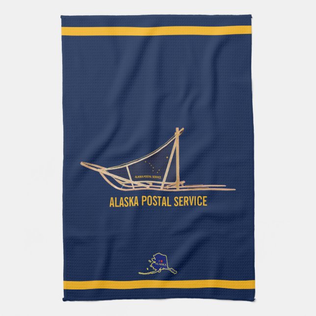 Alaska Dog Sled Postal Carrier Tea Towel (Vertical)