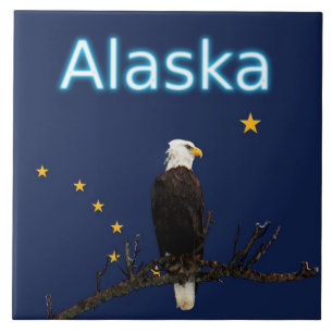Alaska Eagle And Flag Ceramic Tile