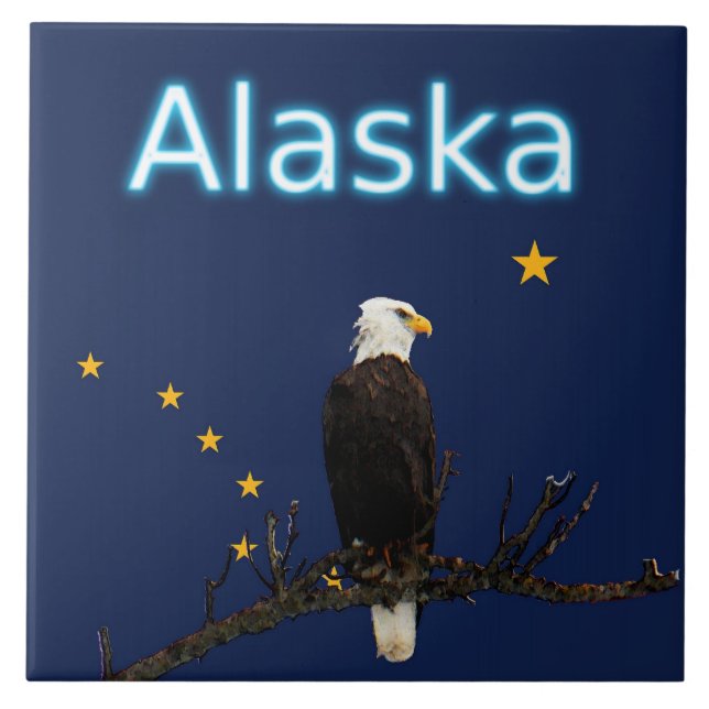 Alaska Eagle And Flag Ceramic Tile (Front)