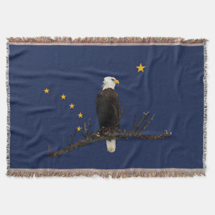 Alaska Eagle And Flag Throw Blanket