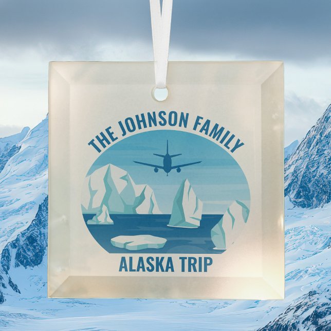 Alaska Family Vacation Custom Glacier Christmas Glass Tree Decoration (Creator Uploaded)