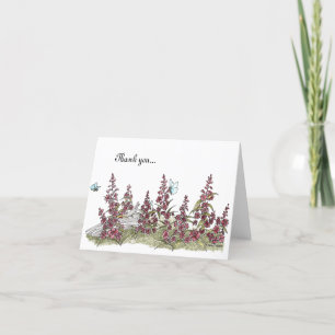 Alaska Fireweed Flower w/Blue Butterfly Watercolor Thank You Card