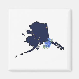 Alaska Flag with State Flower Forget me Not Magnet