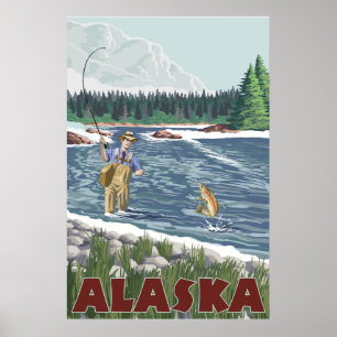 Alaska - Fly Fisherman Poster