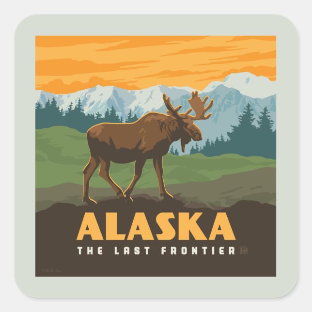 Alaska | Frontier Moose Square Sticker (Front)