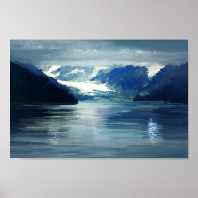 Alaska Glacier Bay Blue Green Landscape Painting Poster (Front)