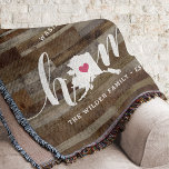 Alaska Home State Personalized Wood Look Throw Blanket<br><div class="desc">Show some home state pride with this cute rustic faux wood plank throw blanket featuring "home" in white calligraphy script lettering with a silhouette map of the state of Alaska standing in for the letter "O." A pink heart illustration inside the state map completes the design; you can change the...</div>