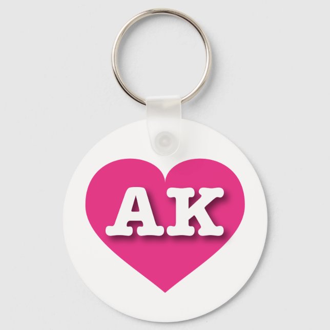 Alaska Hot Pink Heart - I love AK Key Ring (Front)