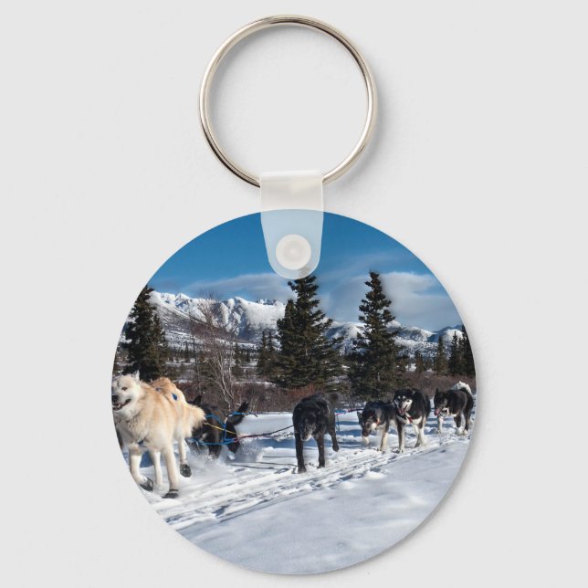 Alaska Husky Dog Sled Race Key Ring (Front)