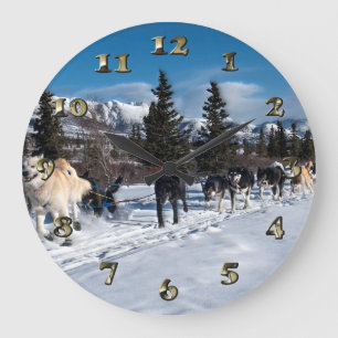 Alaska Husky Dog Sled Race Large Clock