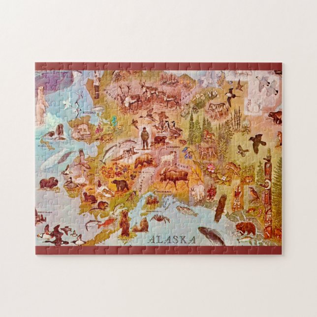 Alaska Illustrated Postcard 11x14 Jigsaw Puzzle (Horizontal)