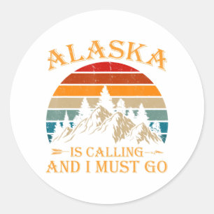 Alaska Is Calling Retro Vintage Mountains Nature Classic Round Sticker