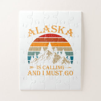Alaska Is Calling Retro Vintage Mountains Nature  Jigsaw Puzzle