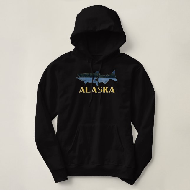 Alaska King Salmon Fishing Vacation Fisherman Orca Hoodie (Design Front)