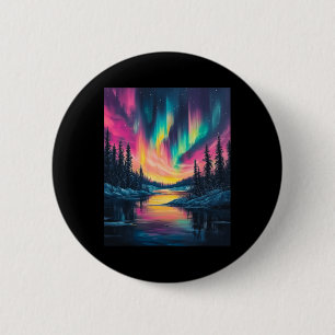 Alaska Landscape Aurora Borealis Northern Lights V 6 Cm Round Badge