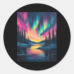 Alaska Landscape Aurora Borealis Northern Lights V Classic Round Sticker