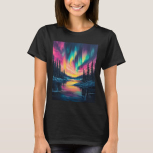 Alaska Landscape Aurora Borealis Northern Lights V T-Shirt