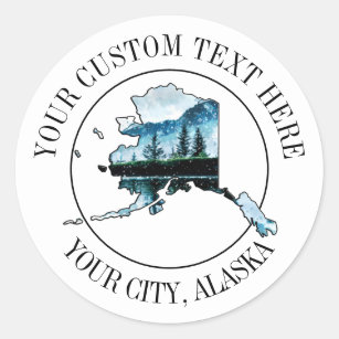 Alaska Landscape Map Custom Text 3" Classic Round Sticker