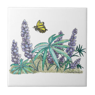 Alaska Lupine Watercolor Ceramic Tile