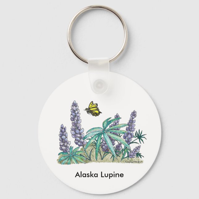 Alaska Lupine Watercolor Key Ring (Front)