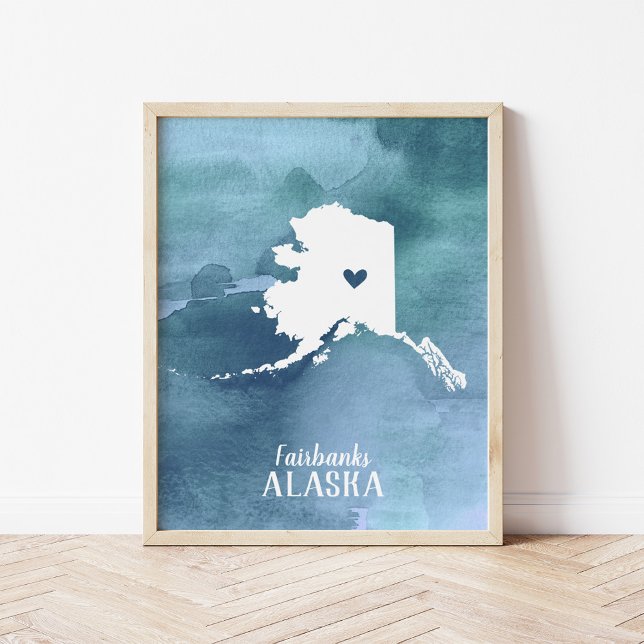 Alaska Map Blue Watercolor Personalized Art Poster (Creator Uploaded)