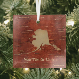 Alaska Map On Inner Birch Bark Glass Tree Decoration