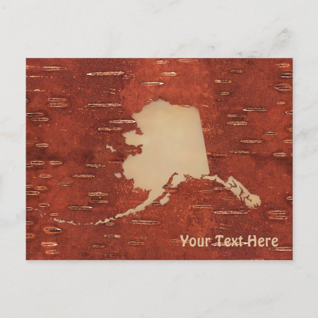 Alaska Map On Inner Birch Bark Postcard (Front)