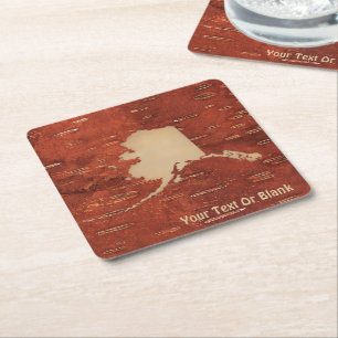 Alaska Map On Inner Birch Bark Square Paper Coaster