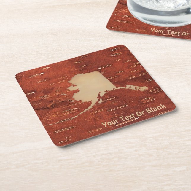 Alaska Map On Inner Birch Bark Square Paper Coaster (Angled)