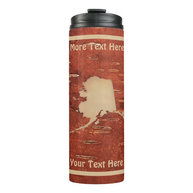 Alaska Map On Inner Birch Bark Thermal Tumbler (Front)
