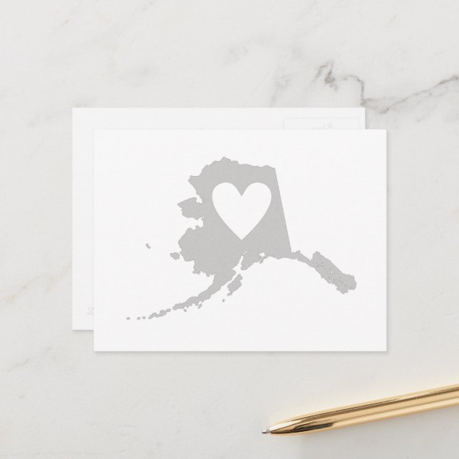 Alaska Map Shape Grey Heart Cutout Alaskan Postcard (Front/Back In Situ)